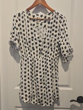 Mimi Chica White Cat-Print V-Neck Mini Dress